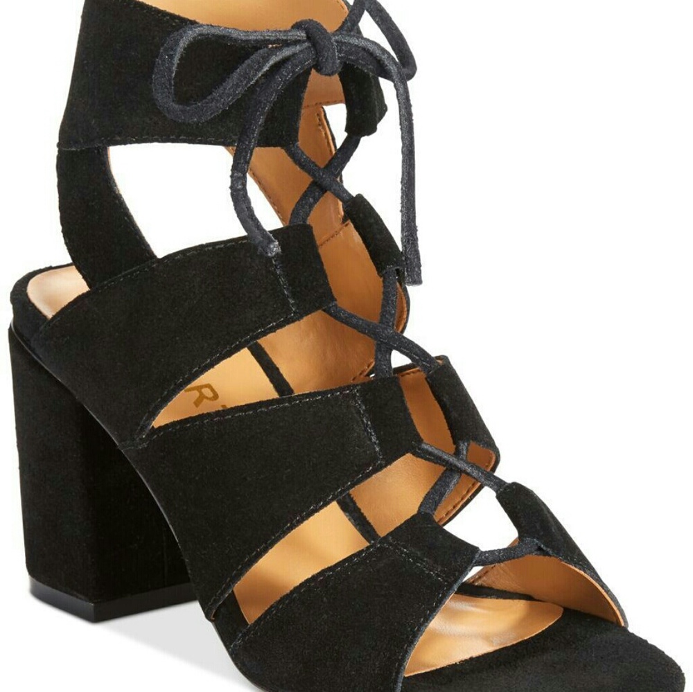 Report brand strappy black peep toe high heels